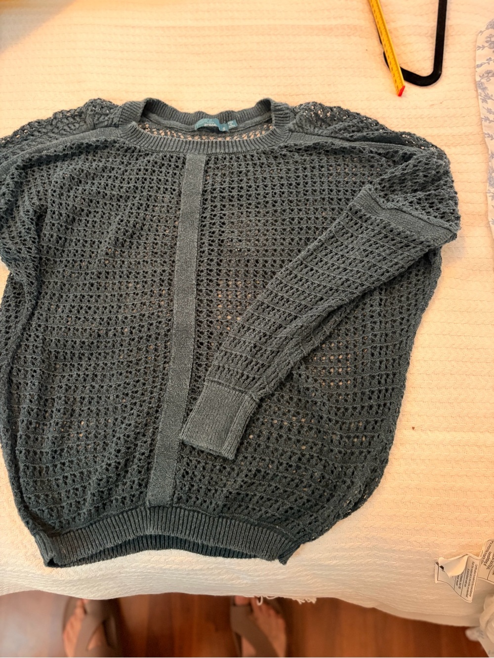 Prana Open-Weave Crewneck Sweater in Teal Green size small